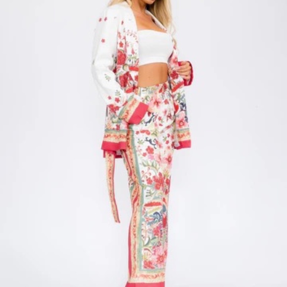 Floral Boho Kimono & Wide Leg Pants Two Piece Set - Picture 4 of 5